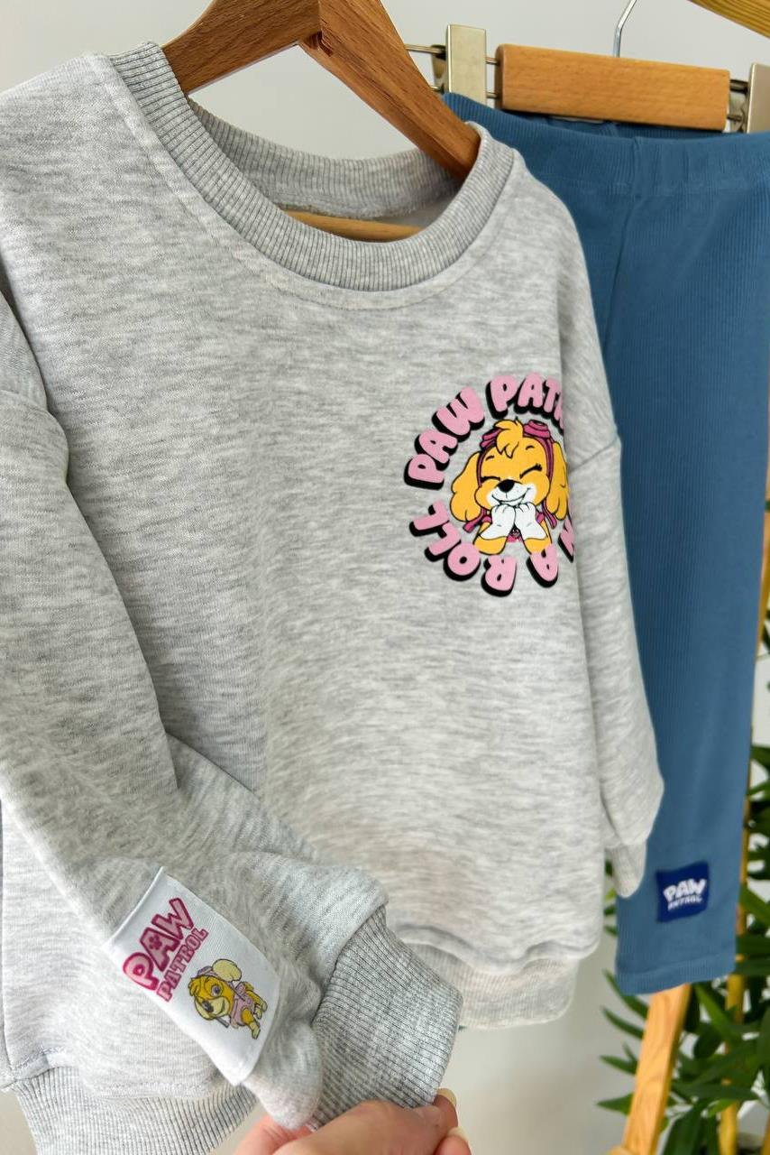 Paw Patrol Baskılı Taytlı Çocuk Takım Gri