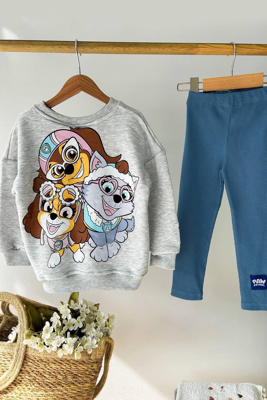 Paw Patrol Baskılı Taytlı Çocuk Takım Gri