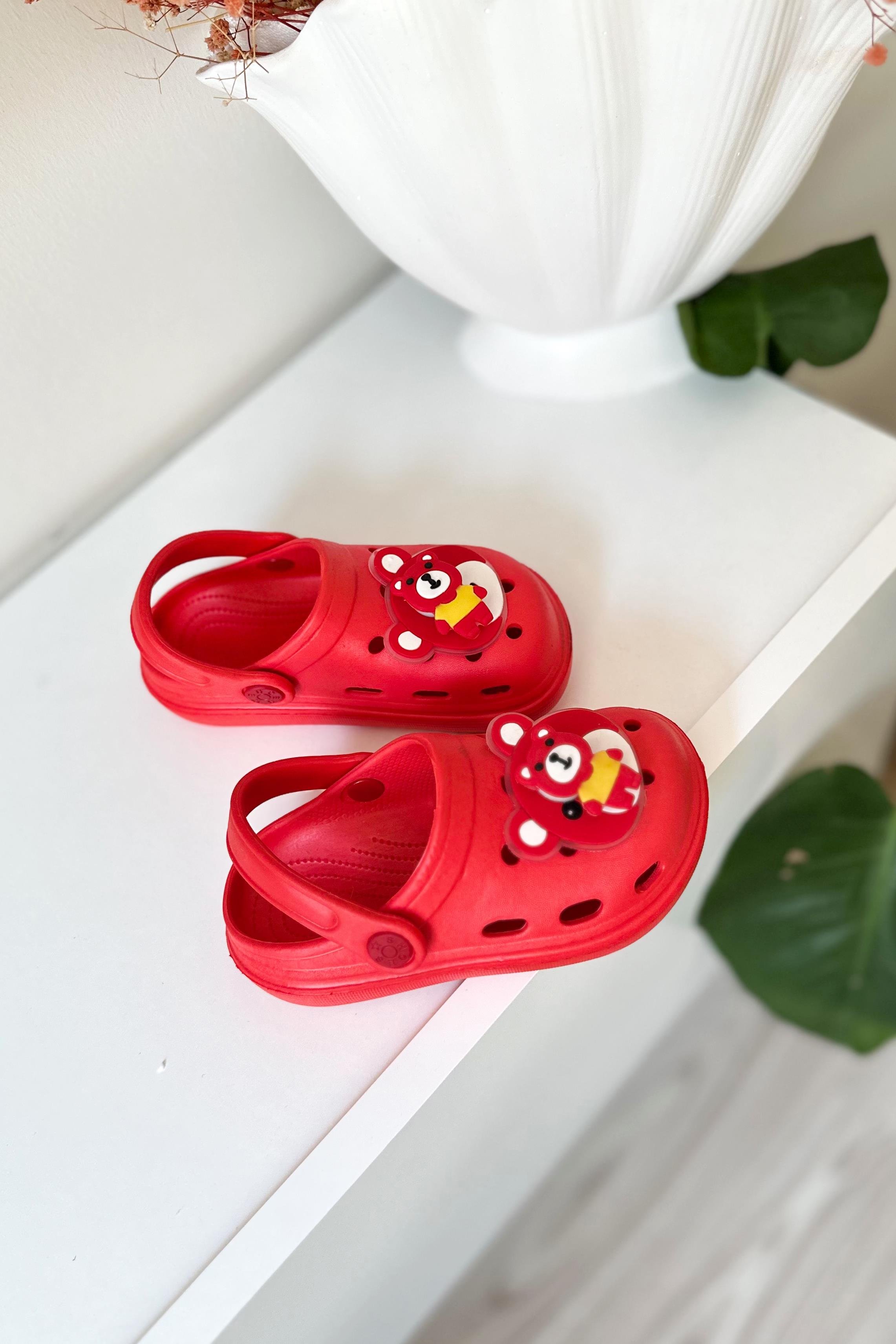 Pervaneli Ayıcıklı Çocuk Sandalet Kırmızı