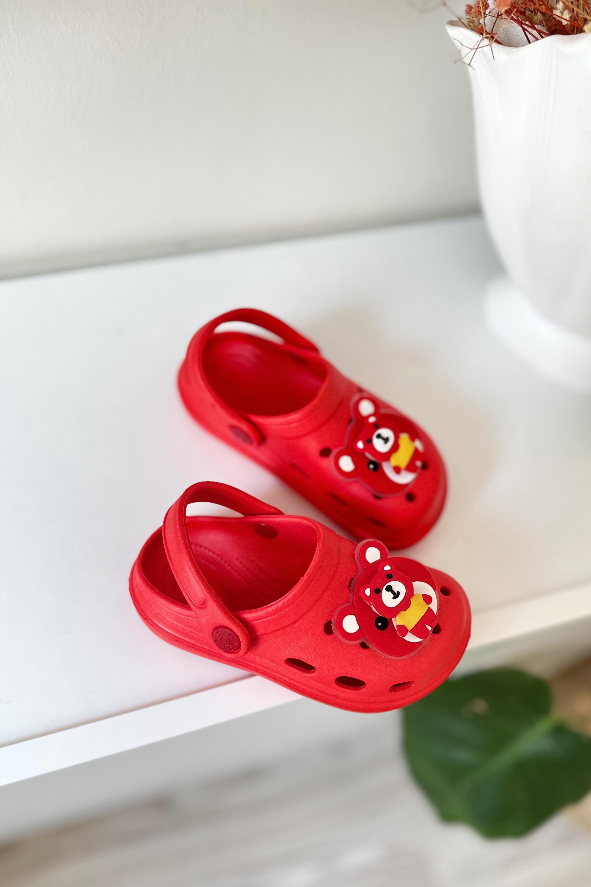 Pervaneli Ayıcıklı Çocuk Sandalet Kırmızı
