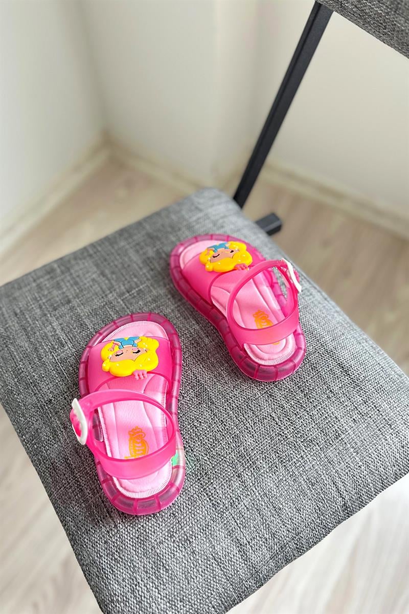 Prenses Baskılı Çocuk Işıklı Sandalet Pembe