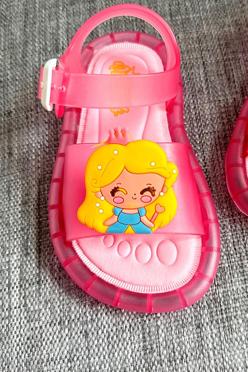 Prenses Baskılı Çocuk Işıklı Sandalet Pembe