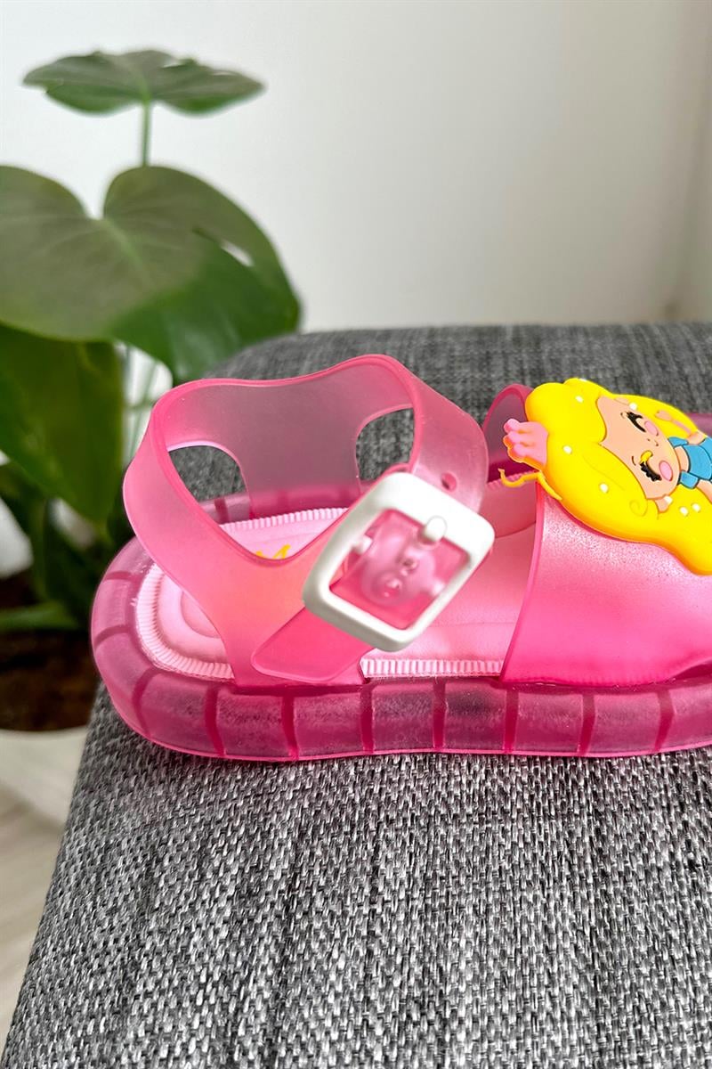 Prenses Baskılı Çocuk Işıklı Sandalet Pembe