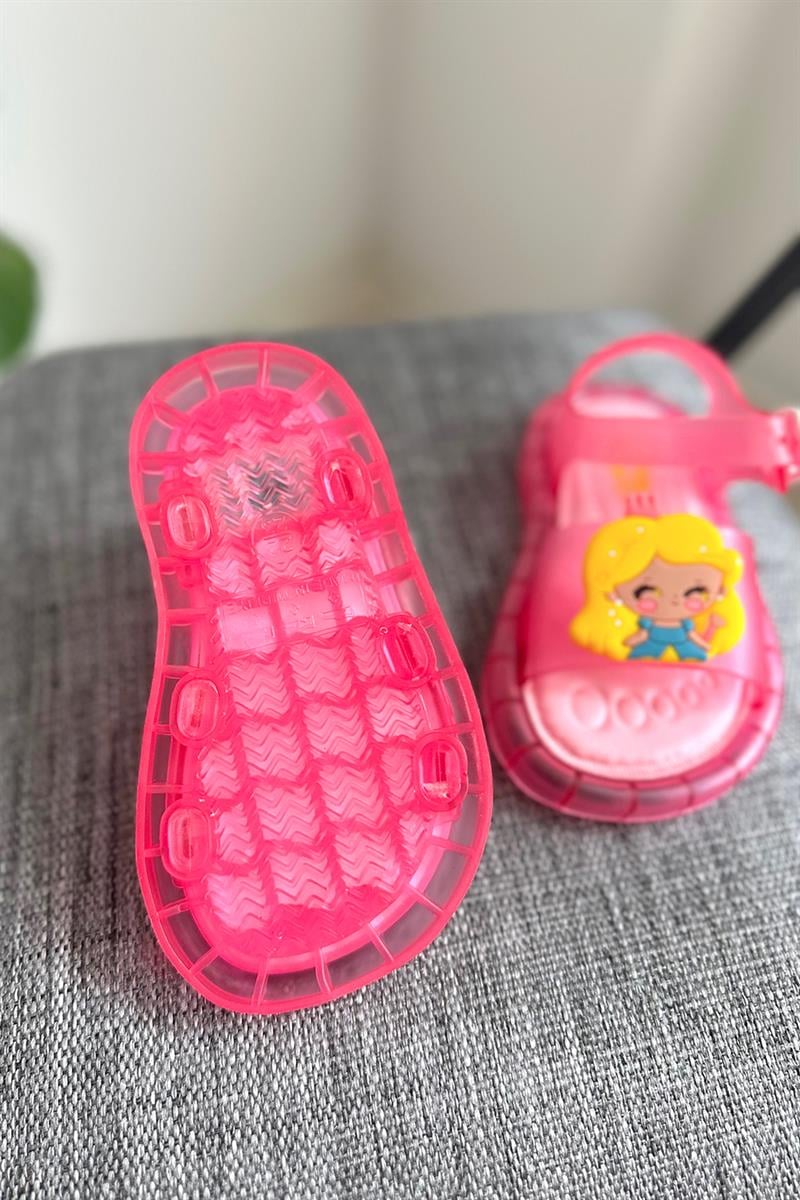 Prenses Baskılı Çocuk Işıklı Sandalet Pembe