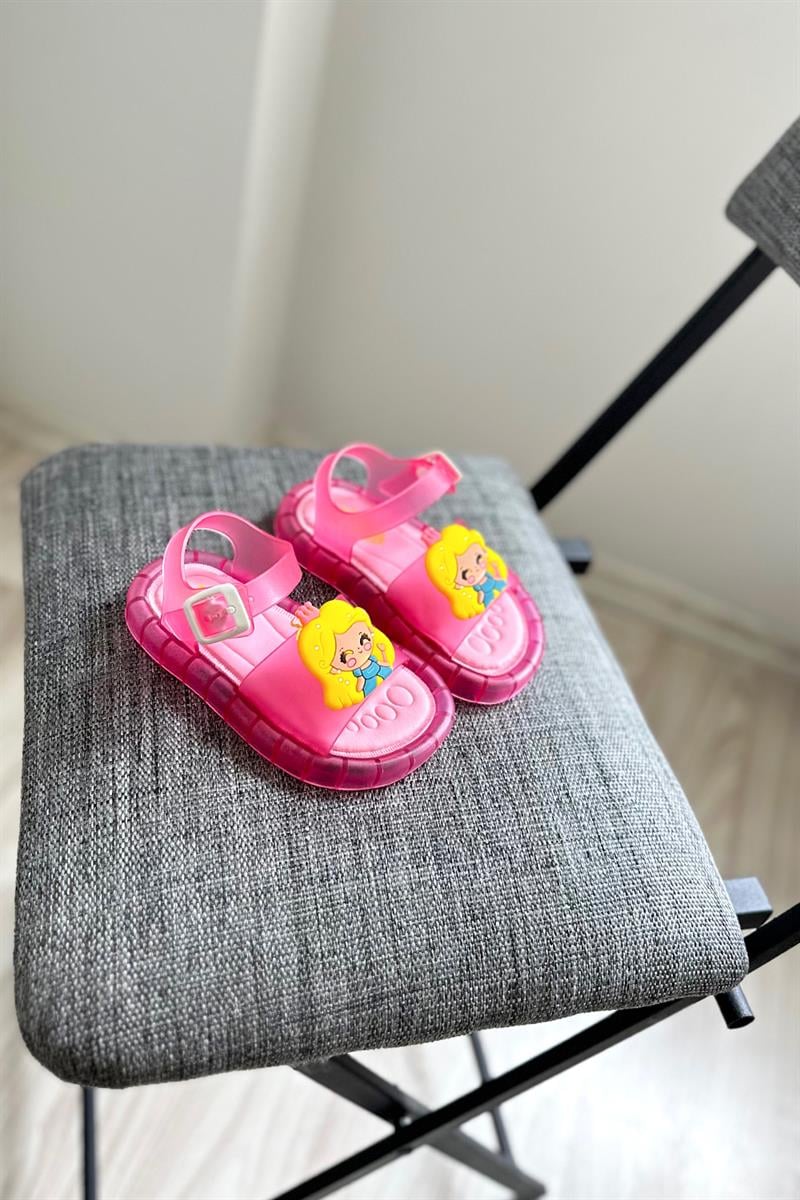 Prenses Baskılı Çocuk Işıklı Sandalet Pembe