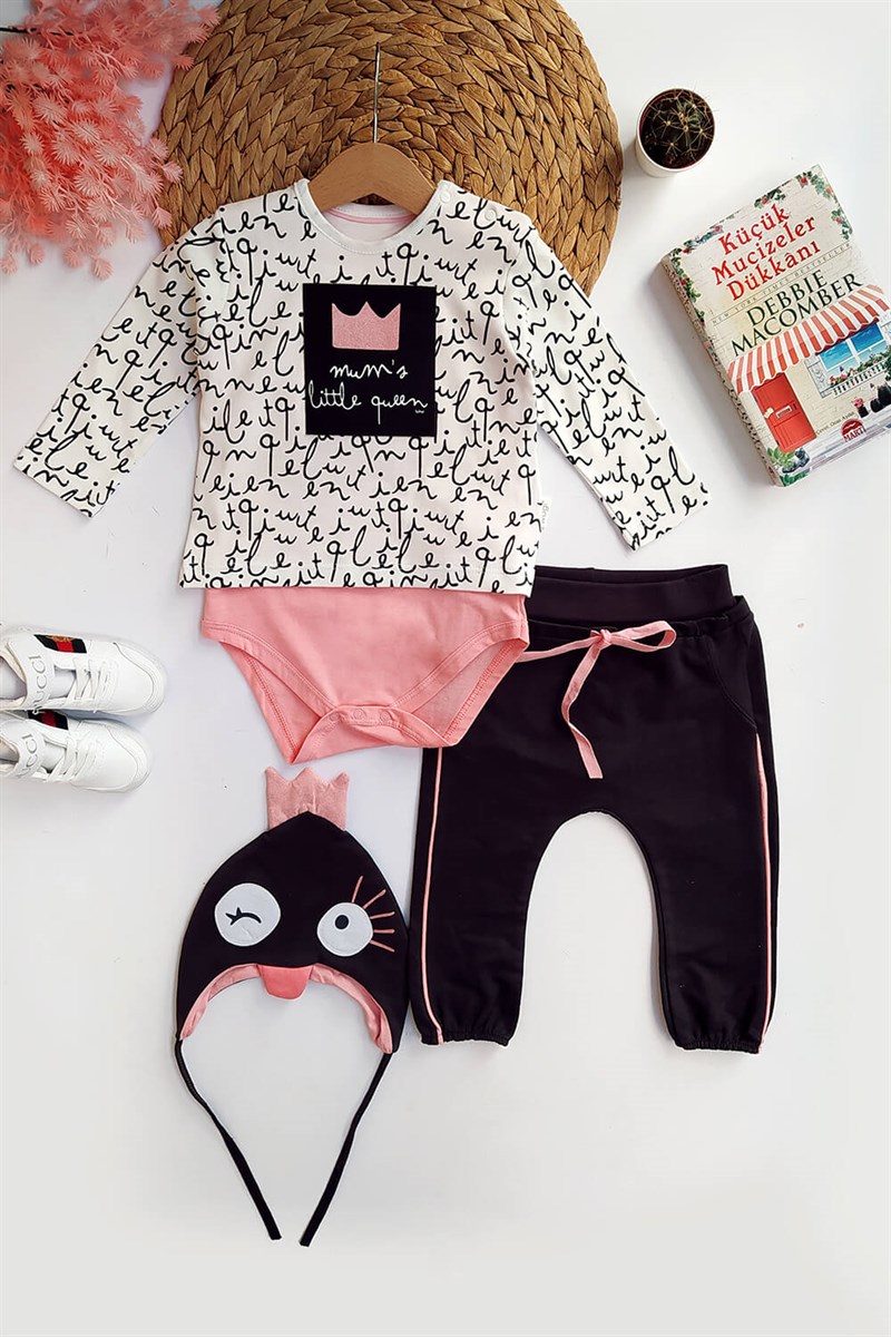 Quenn Baskılı Kız Bebek 3'lü Body Takım