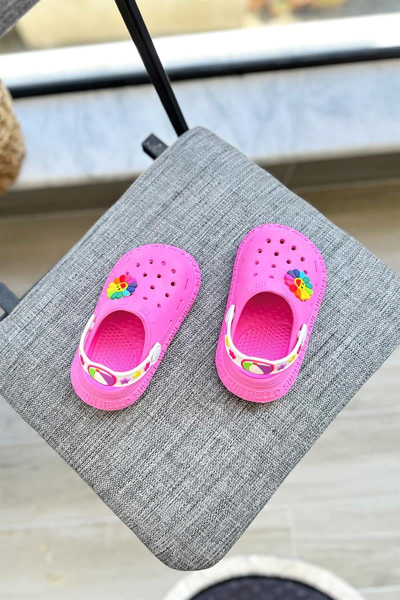 Rankli Güneş Baskılı Kız Çocuk Sandalet Pembe