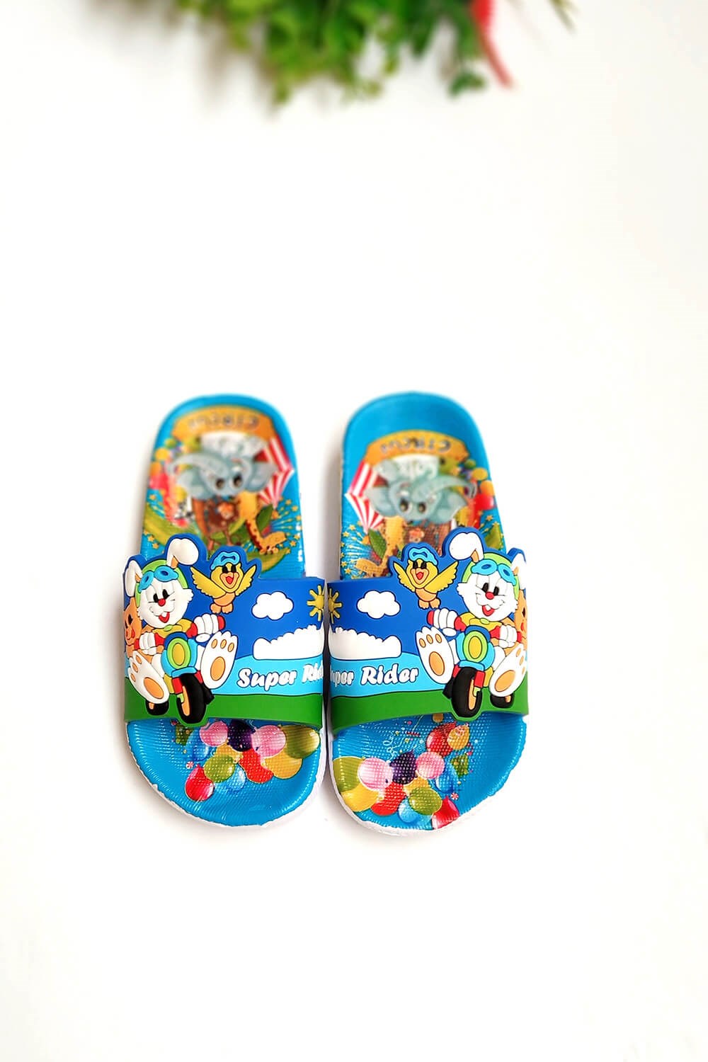 Sevimli Hayvan Baskılı Çocuk Terlik Mavi