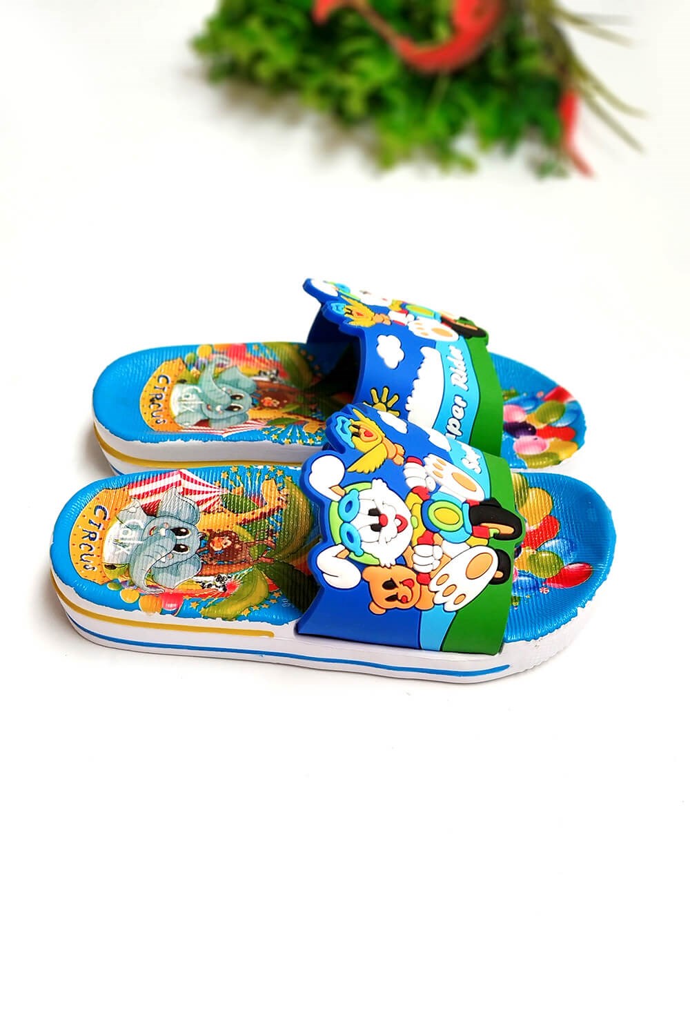 Sevimli Hayvan Baskılı Çocuk Terlik Mavi
