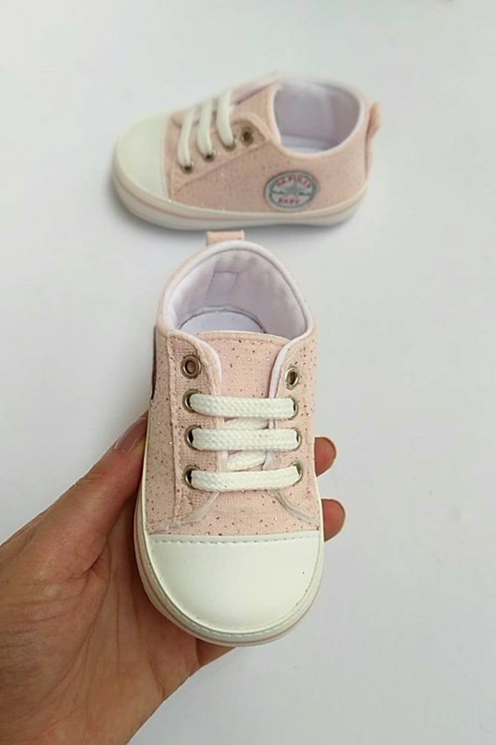 Simli Açık Pembe Bebek Ayakkabı