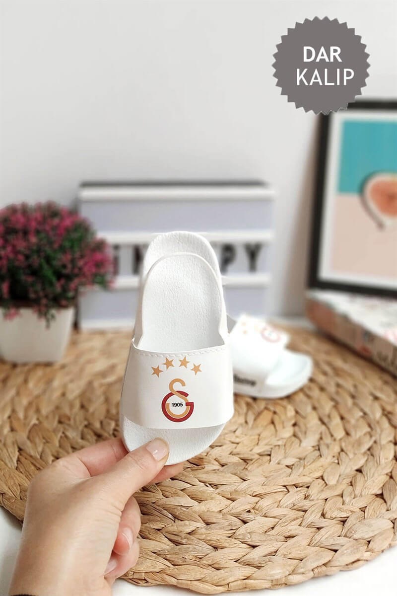 Taraftar Baskılı Arkası Lastikli Çocuk Sandalet Beyaz