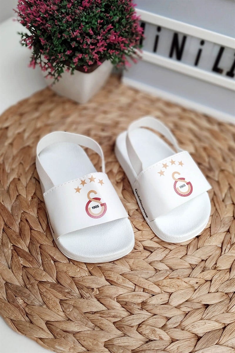 Taraftar Baskılı Arkası Lastikli Çocuk Sandalet Beyaz