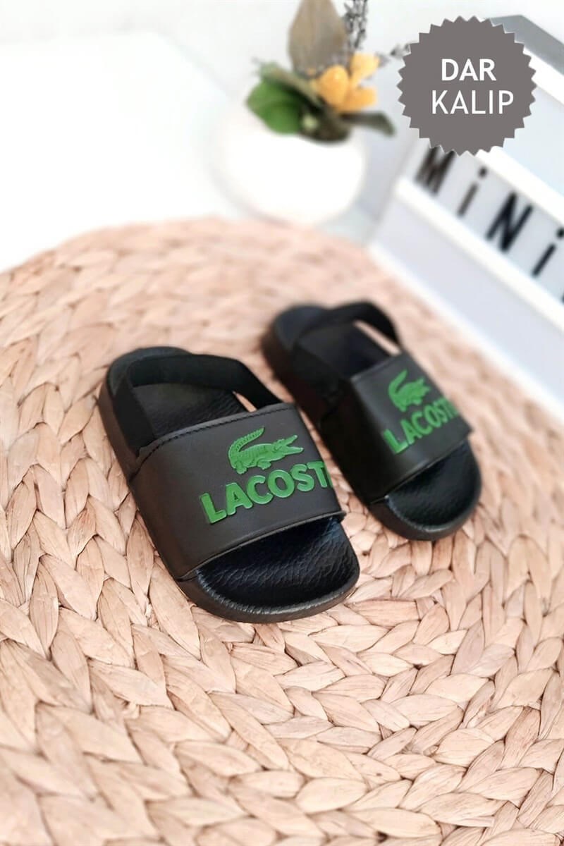 Timsah Baskılı Arkası Lastikli Çocuk Sandalet Siyah Yeşil