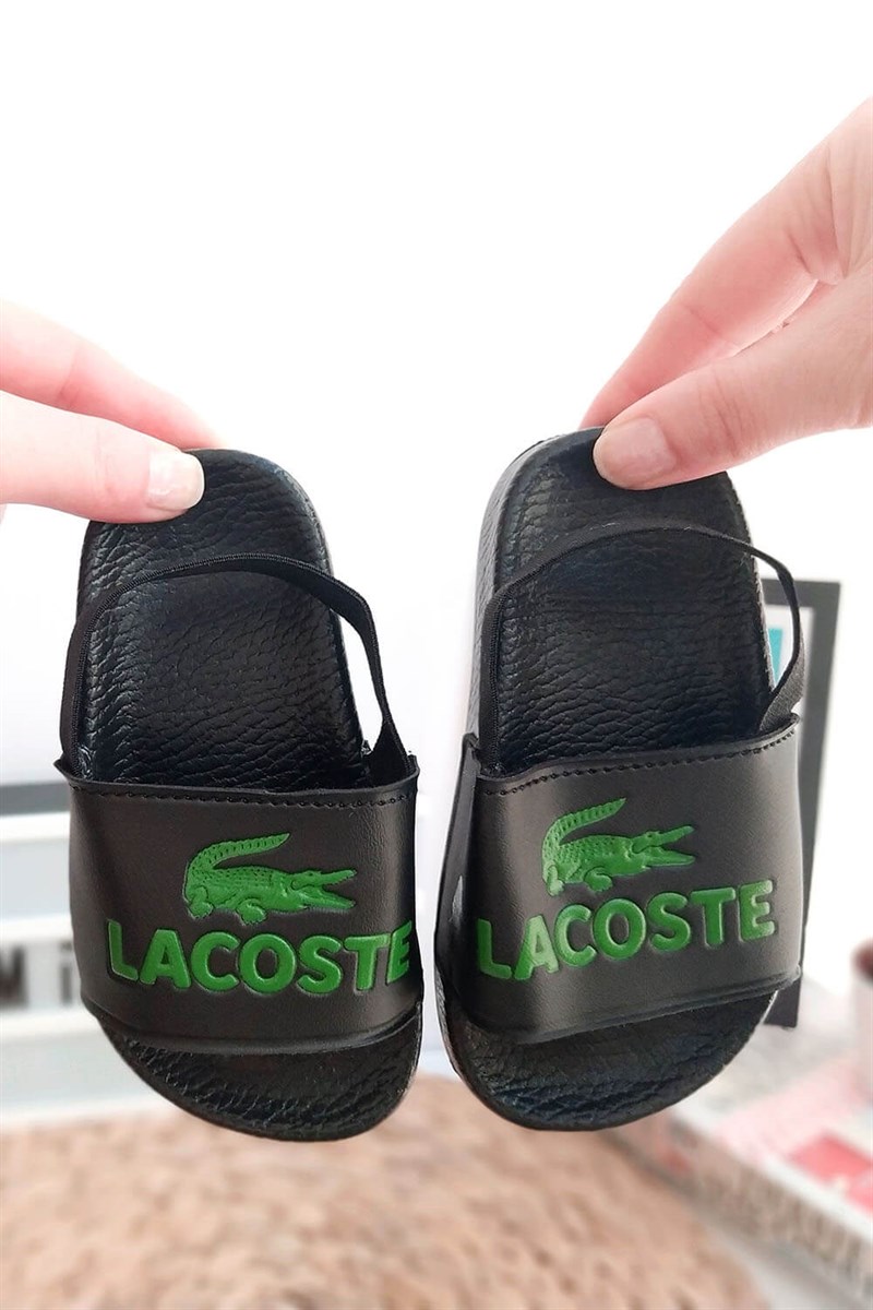 Timsah Baskılı Arkası Lastikli Çocuk Sandalet Siyah Yeşil