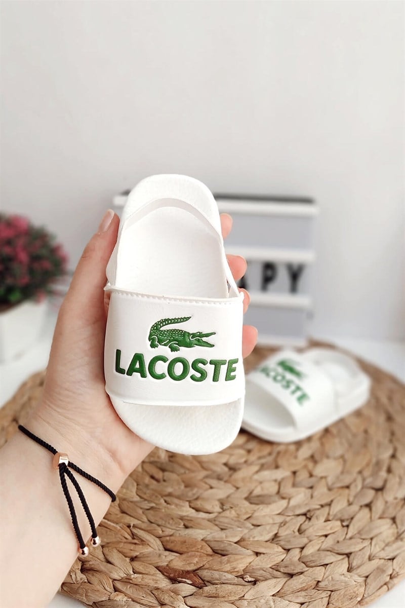 Timsah Baskılı Arkası Lastikli Çocuk Sandalet Beyaz Yeşil