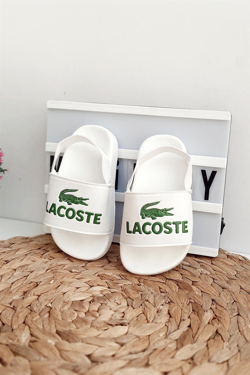 Timsah Baskılı Arkası Lastikli Çocuk Sandalet Beyaz Yeşil