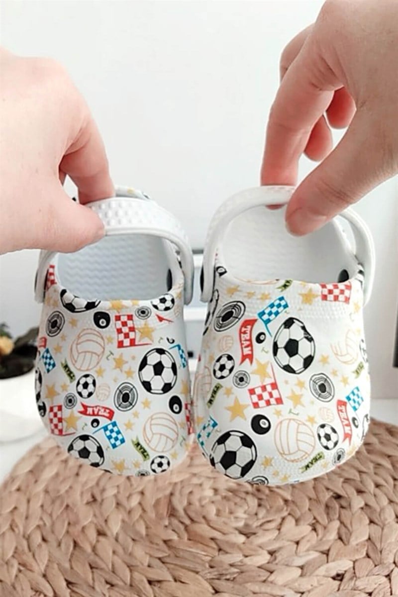 Top Baskılı Çocuk Crocs Sandalet Beyaz