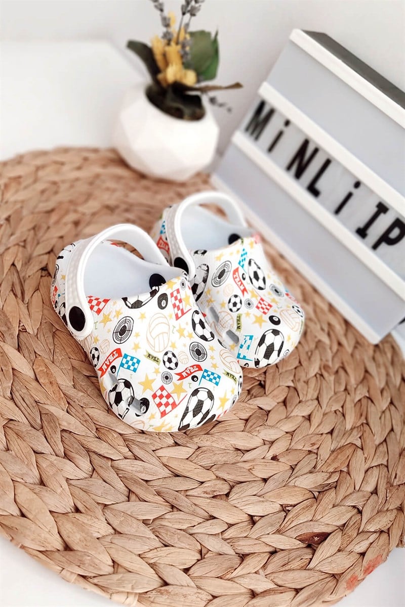 Top Baskılı Çocuk Crocs Sandalet Beyaz