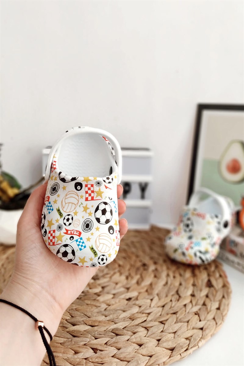 Top Baskılı Çocuk Crocs Sandalet Beyaz