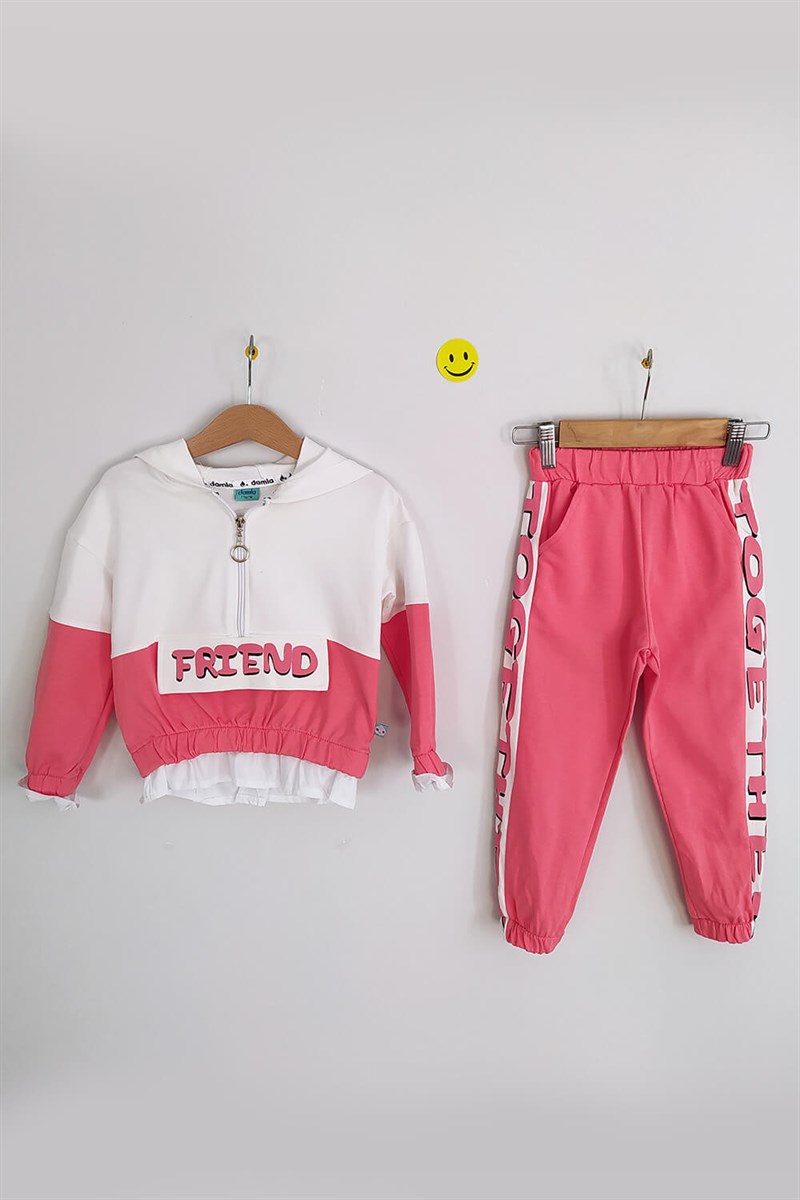 Trend Baskılı Çocuk Takım Pembe Beyaz