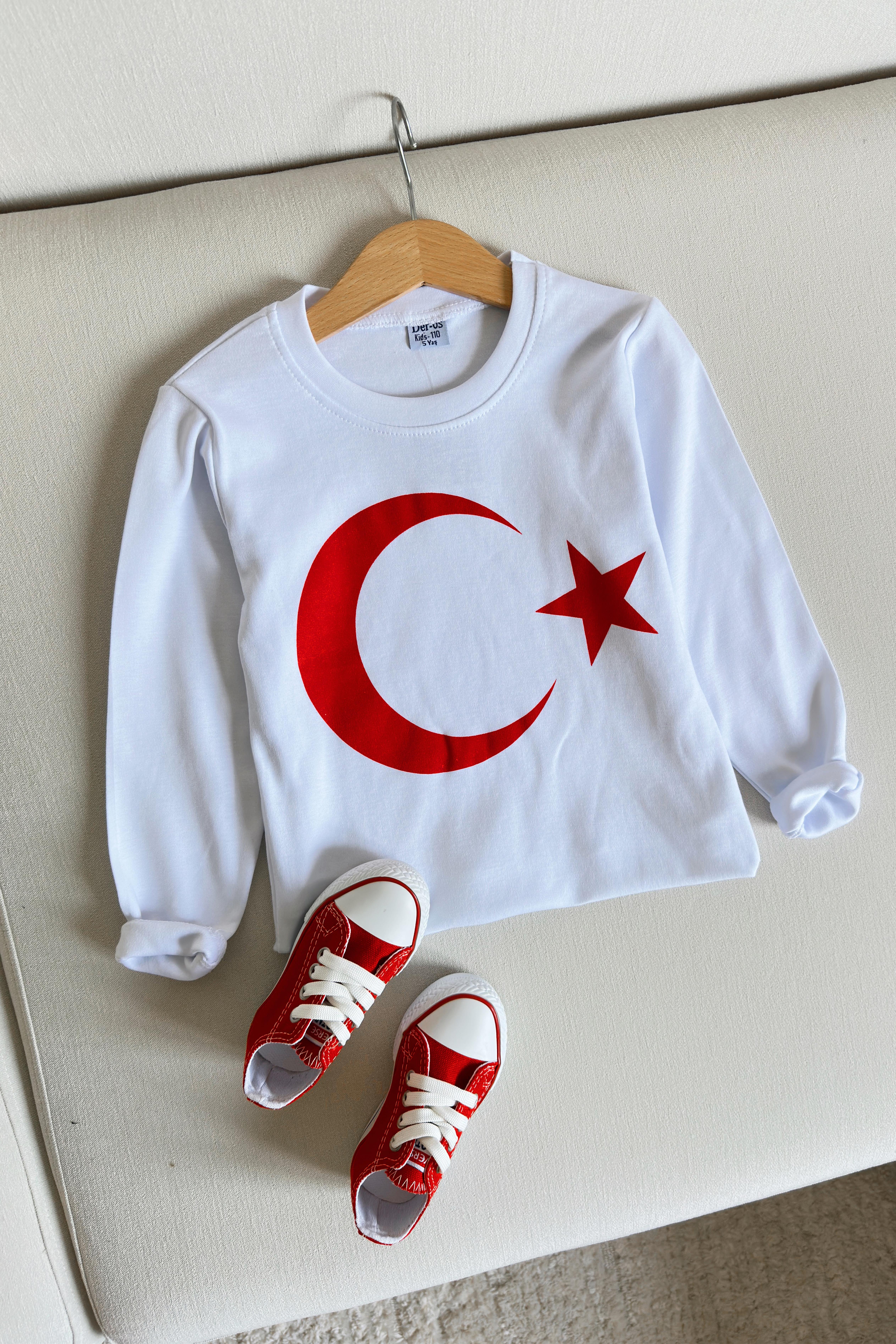 Türk Bayraklı Çocuk Body Beyaz Kırmızı