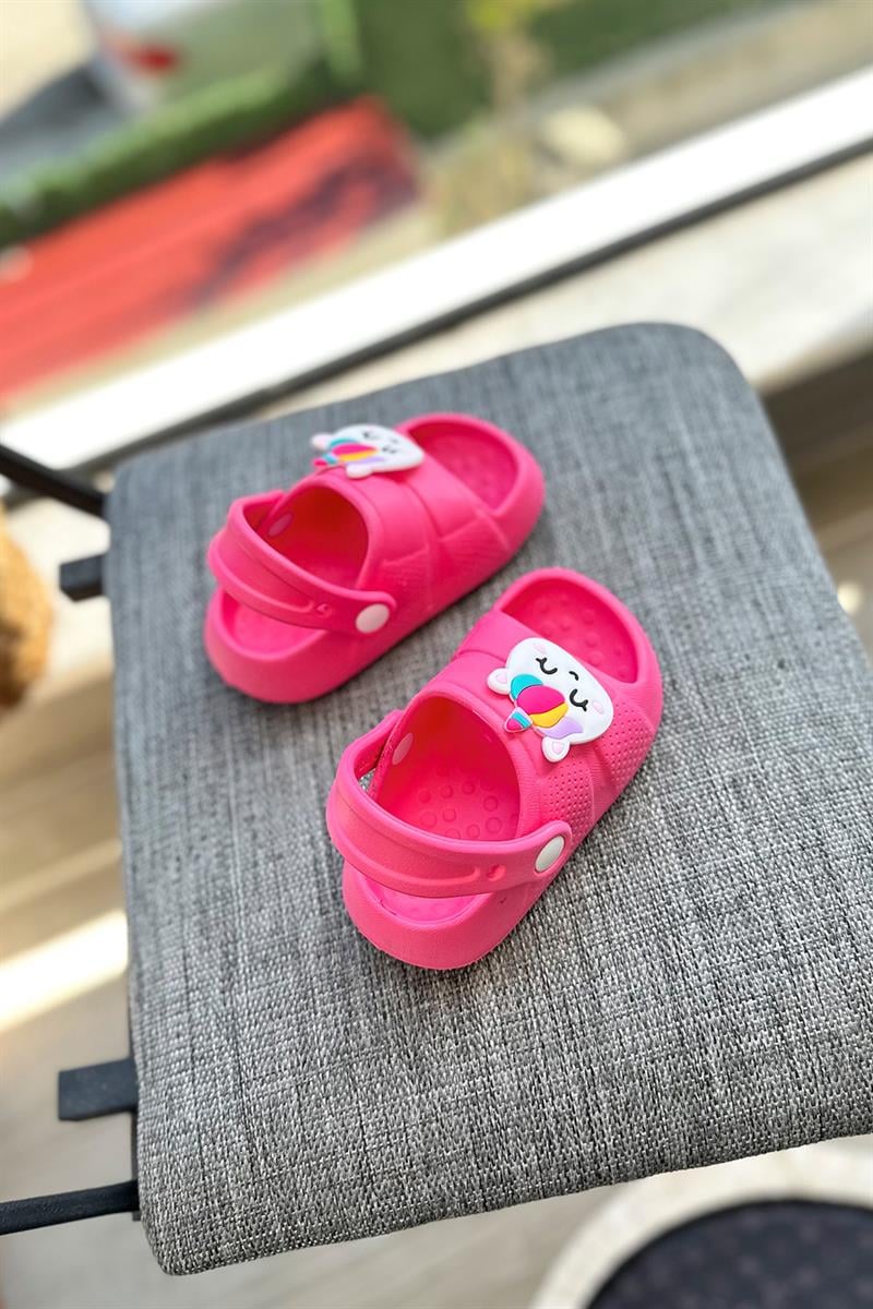 Unicorn Baskılı Arkası Bantlı Çocuk Sandalet Pembe