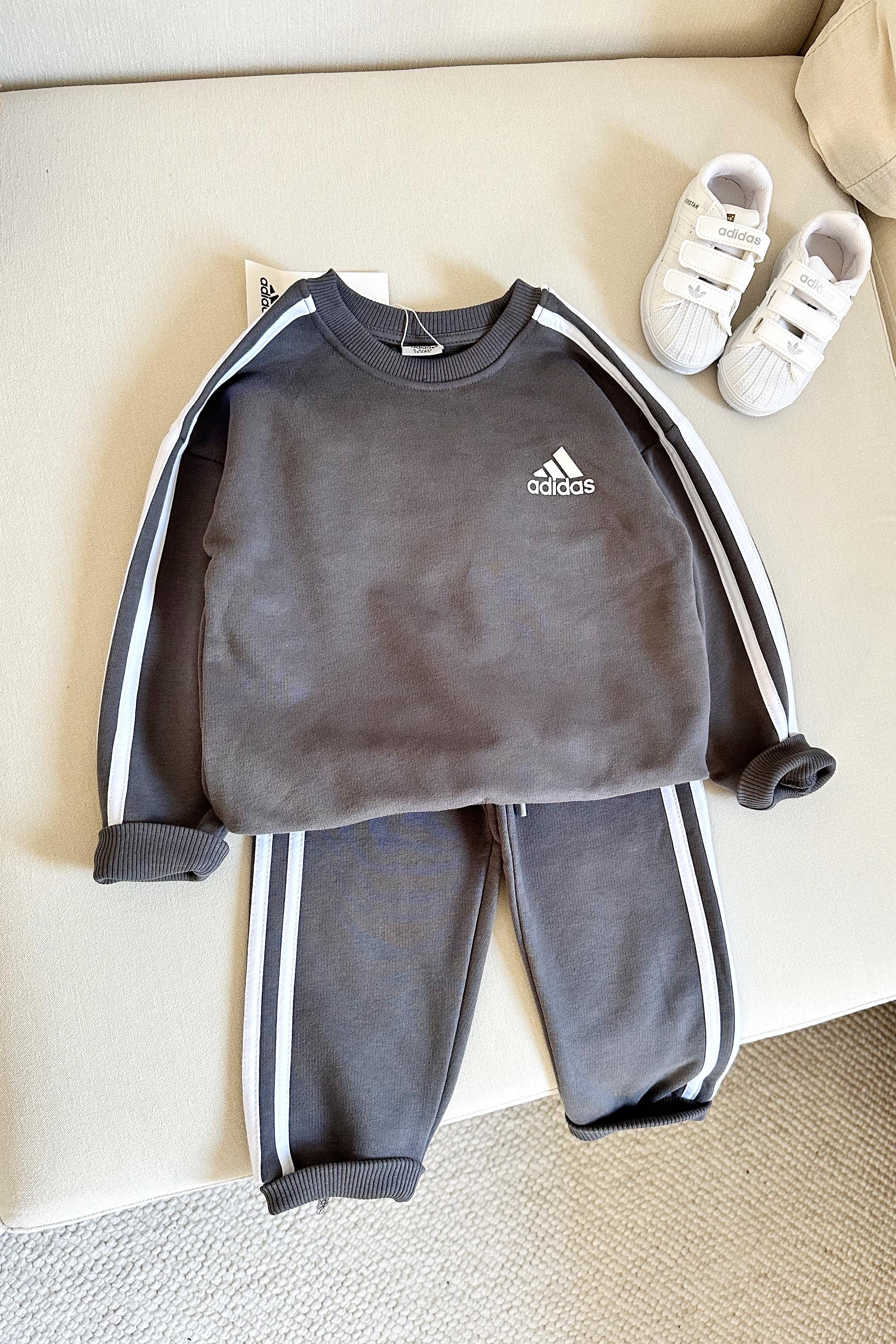 Yanı Çizgili Çocuk Eşofman Takımı Antrasit Beyaz