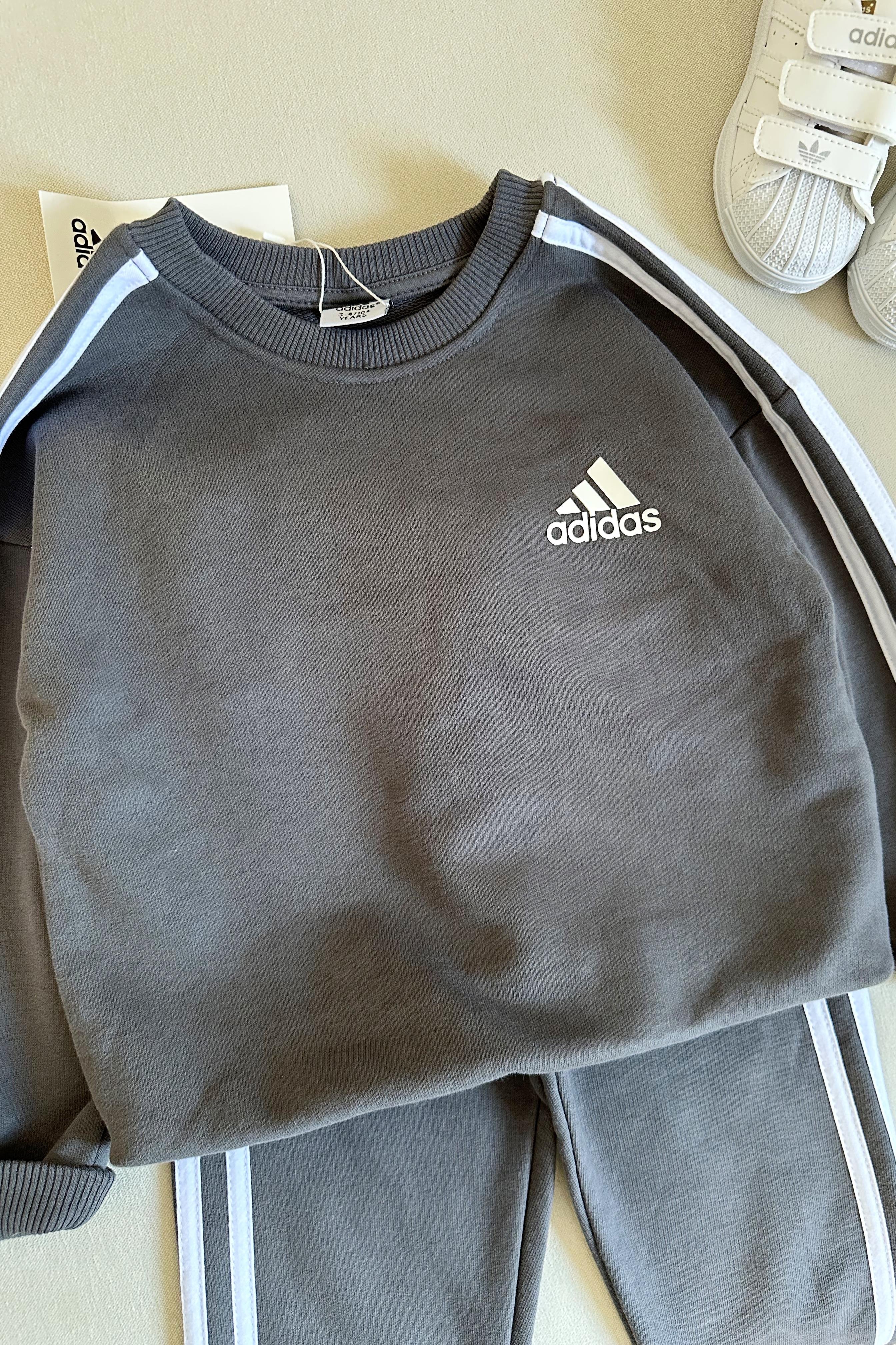 Yanı Çizgili Çocuk Eşofman Takımı Antrasit Beyaz