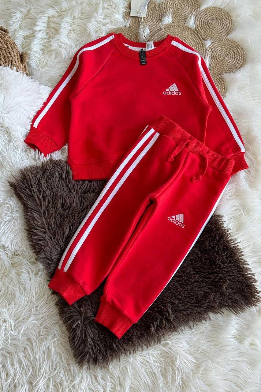 Yanı Çizgili Çocuk Eşofman Takımı Kırmızı Beyaz