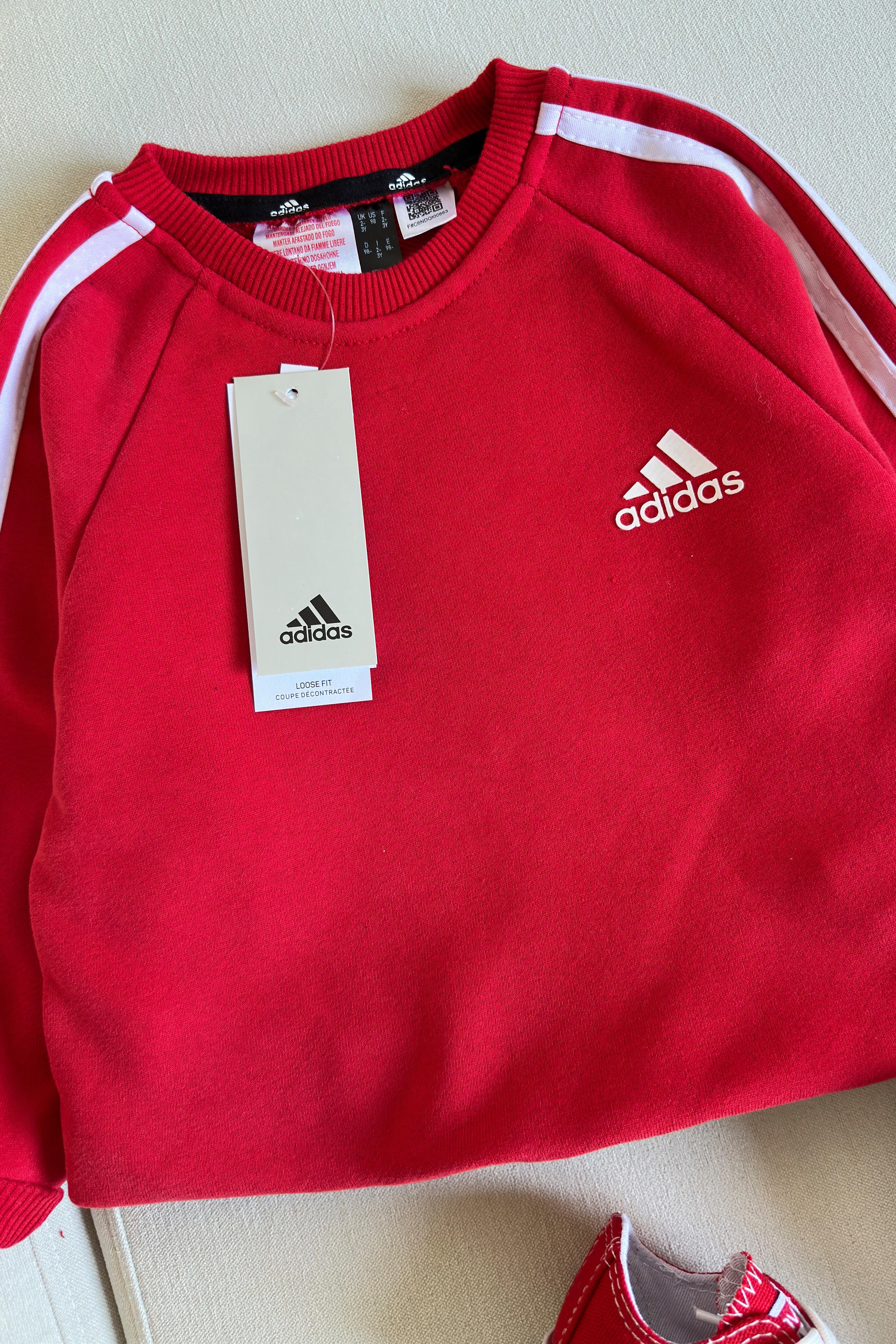 Yanı Çizgili Çocuk Eşofman Takımı Kırmızı Beyaz