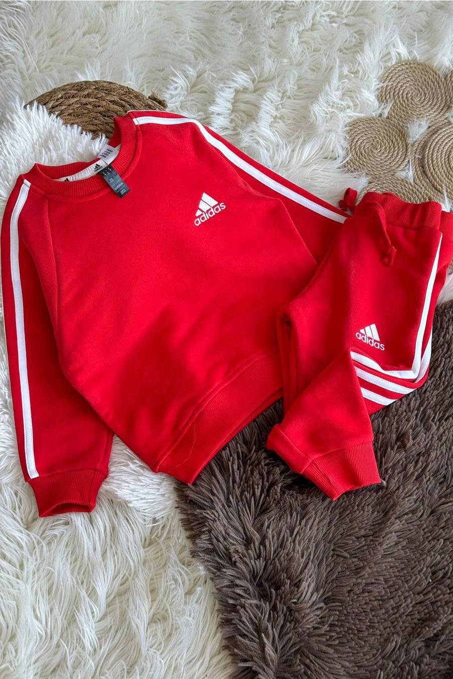 Yanı Çizgili Çocuk Eşofman Takımı Kırmızı Beyaz