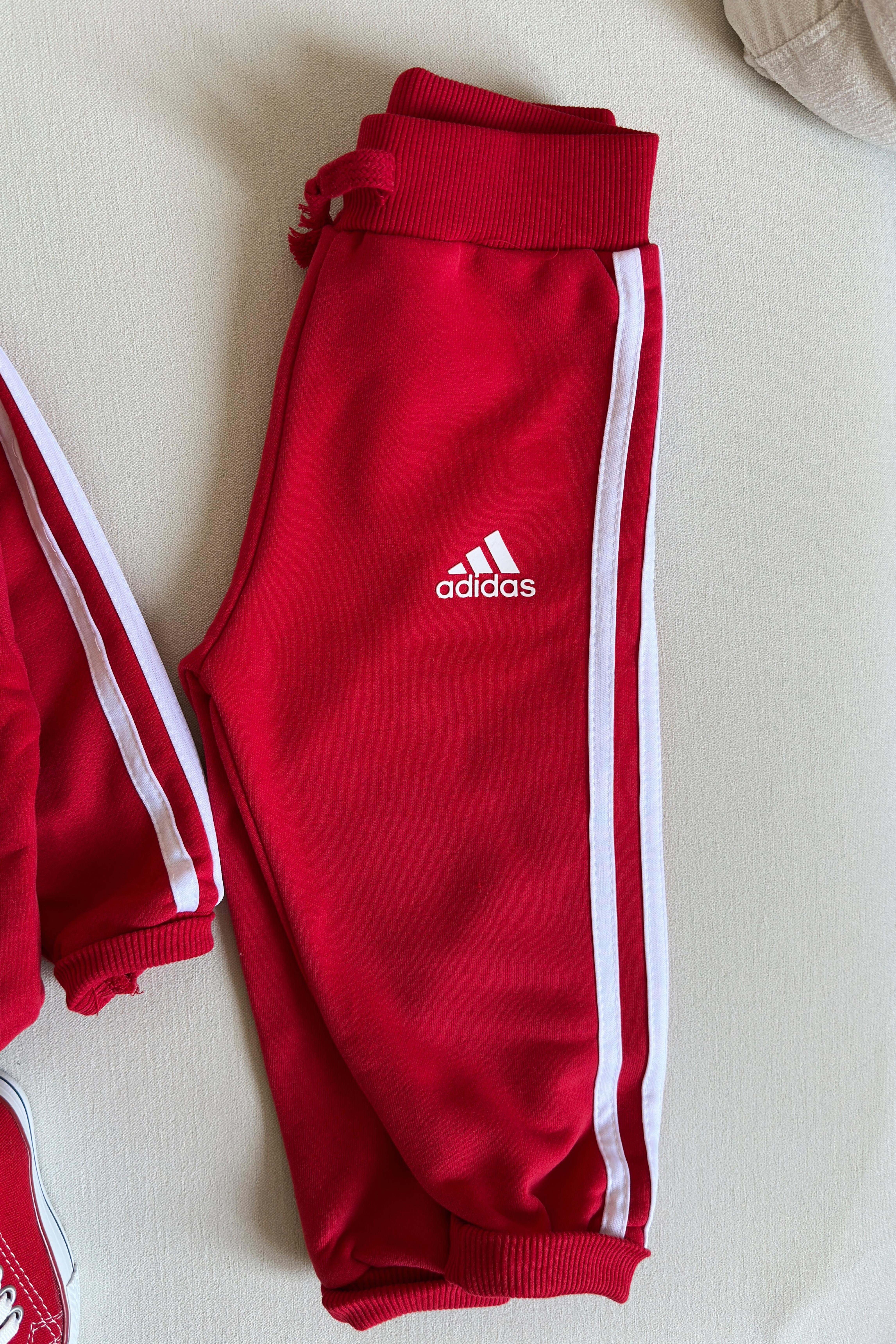 Yanı Çizgili Çocuk Eşofman Takımı Kırmızı Beyaz