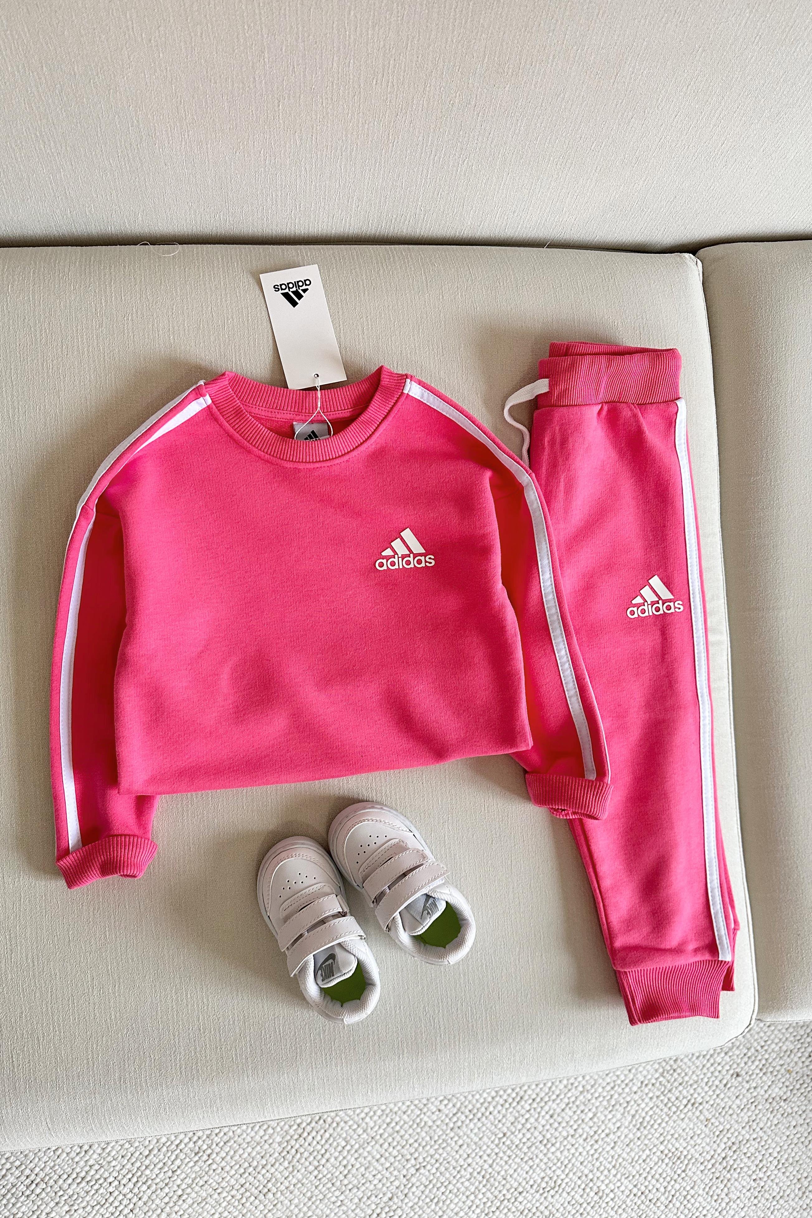 Yanı Çizgili Çocuk Eşofman Takımı Pembe Beyaz