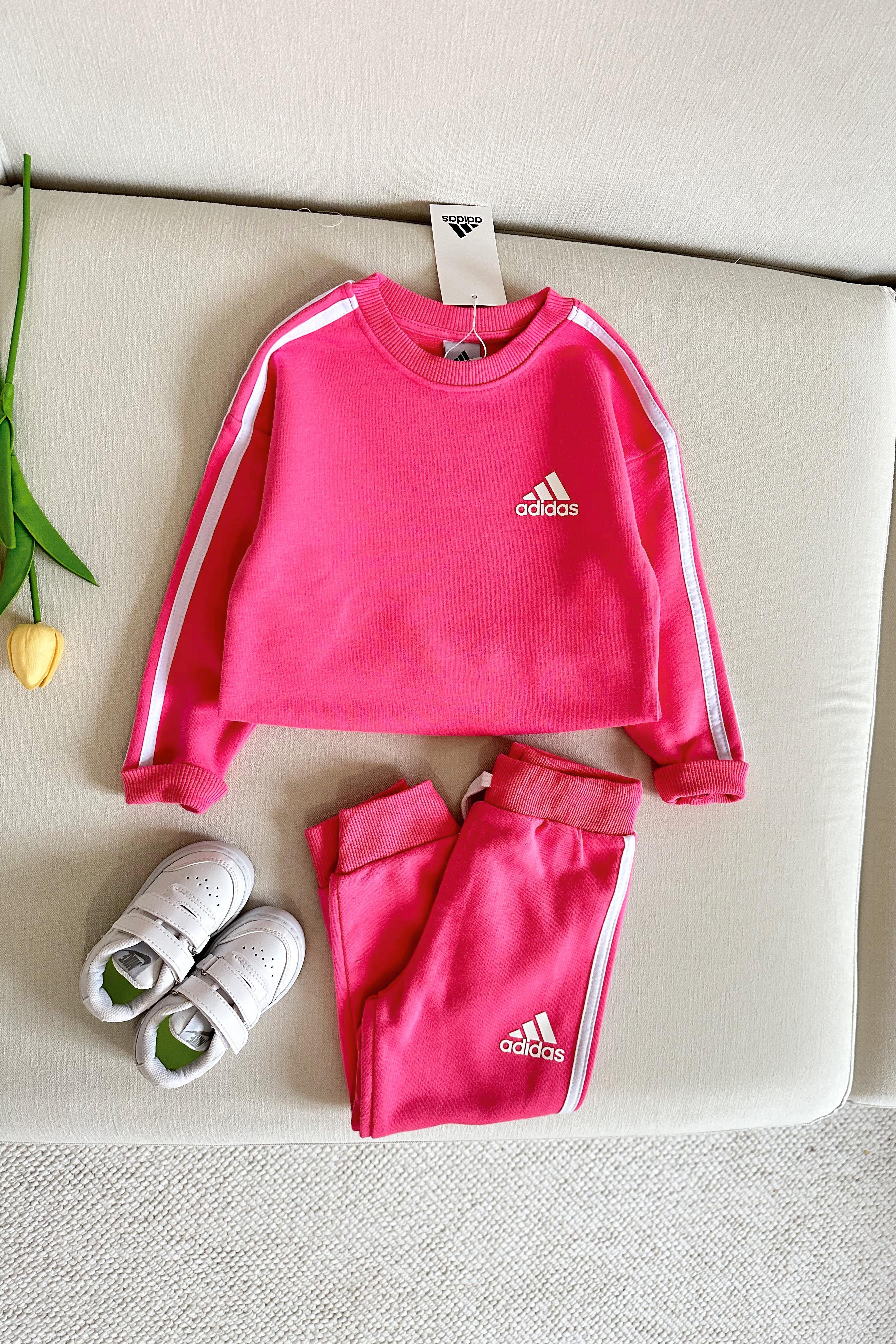 Yanı Çizgili Çocuk Eşofman Takımı Pembe Beyaz