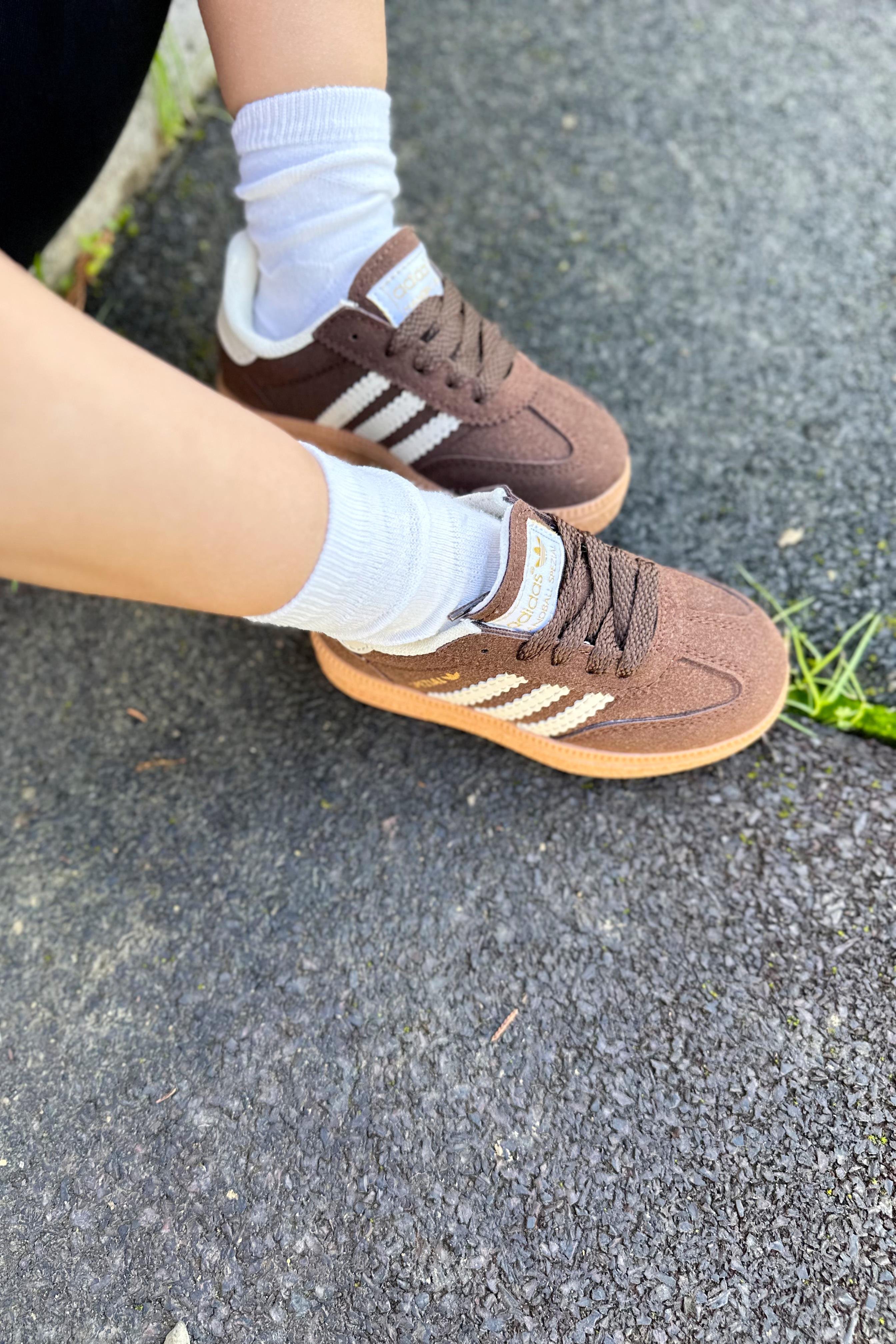 Yanı Çizgili Çocuk Spor Ayakkabı Kahve Beyaz