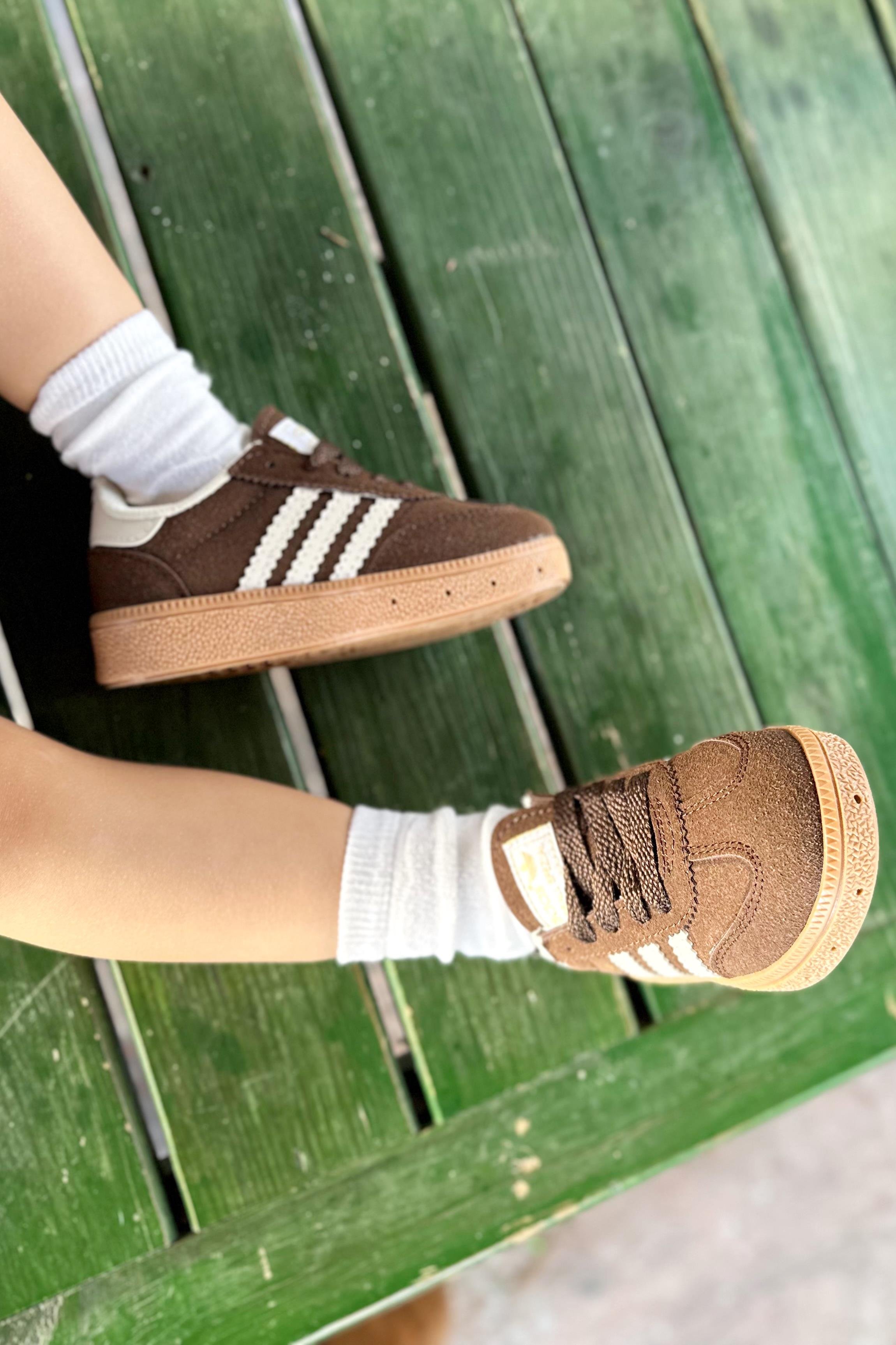 Yanı Çizgili Çocuk Spor Ayakkabı Kahve Beyaz