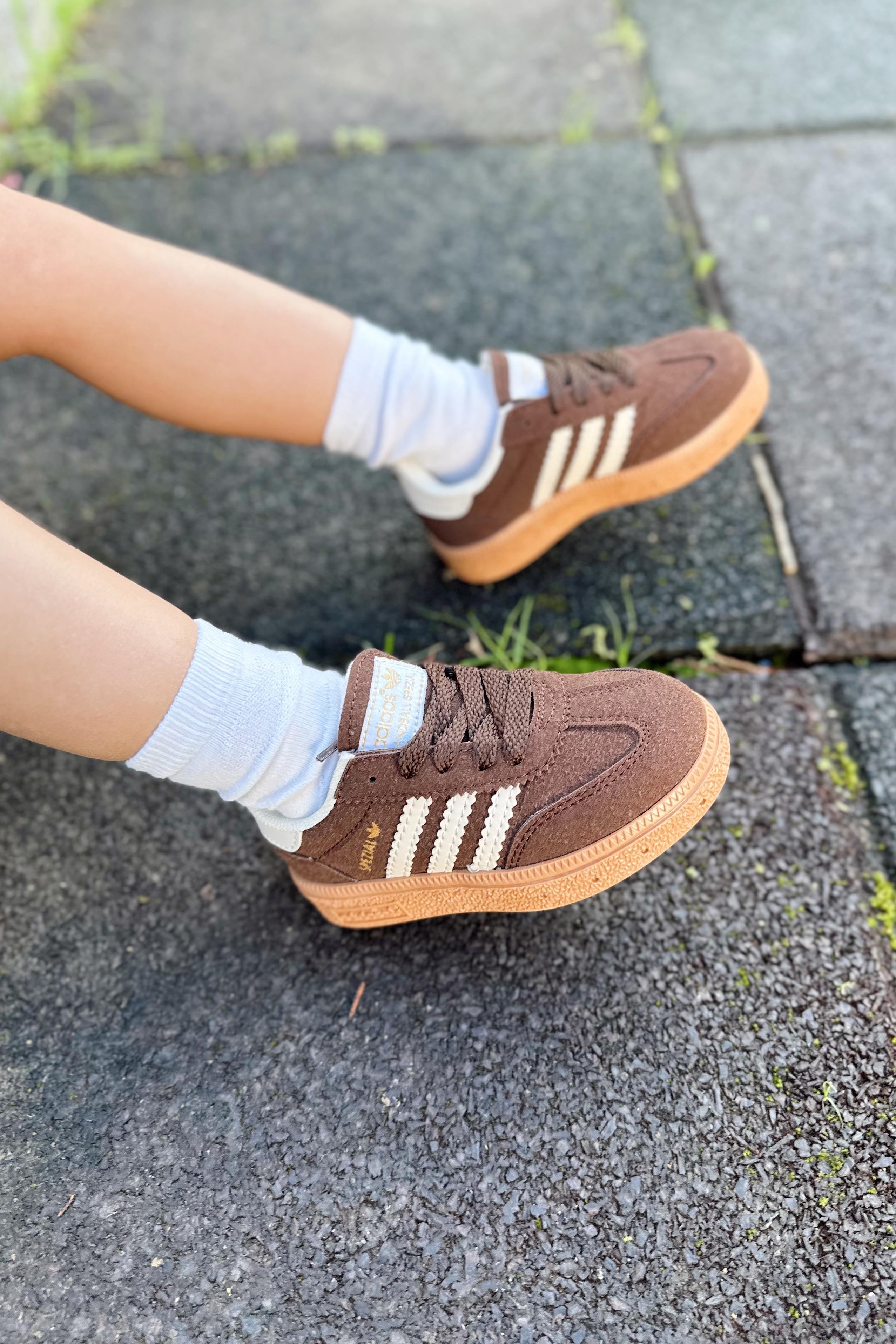 Yanı Çizgili Çocuk Spor Ayakkabı Kahve Beyaz