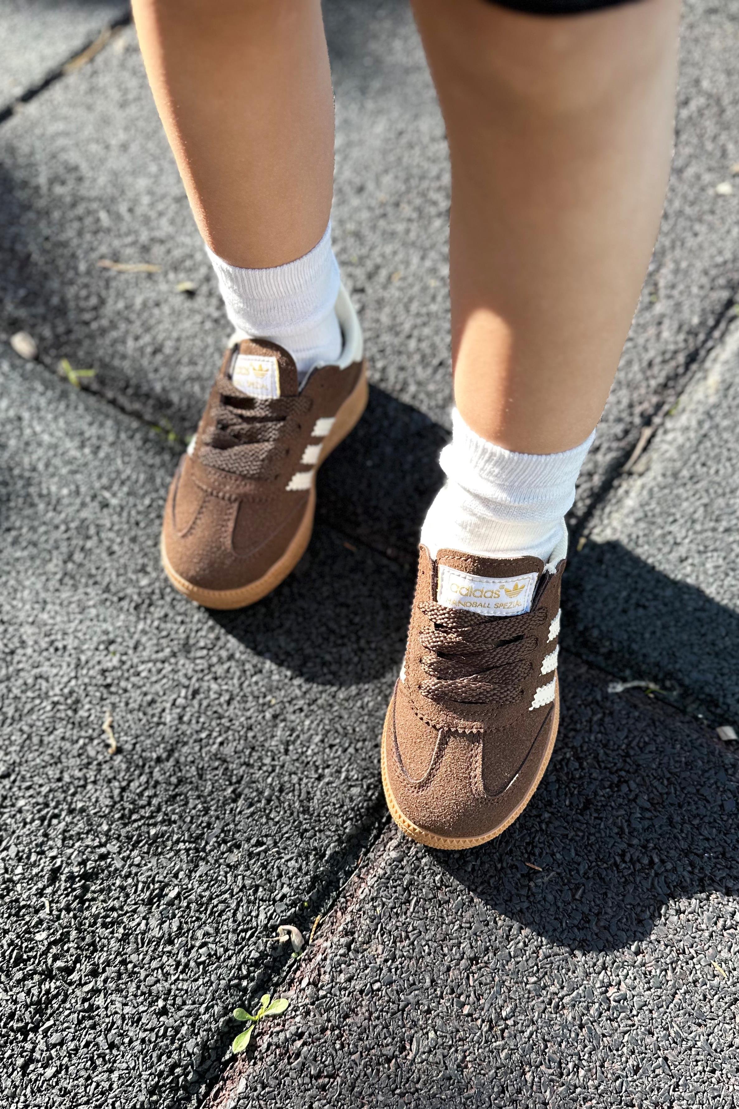 Yanı Çizgili Çocuk Spor Ayakkabı Kahve Beyaz