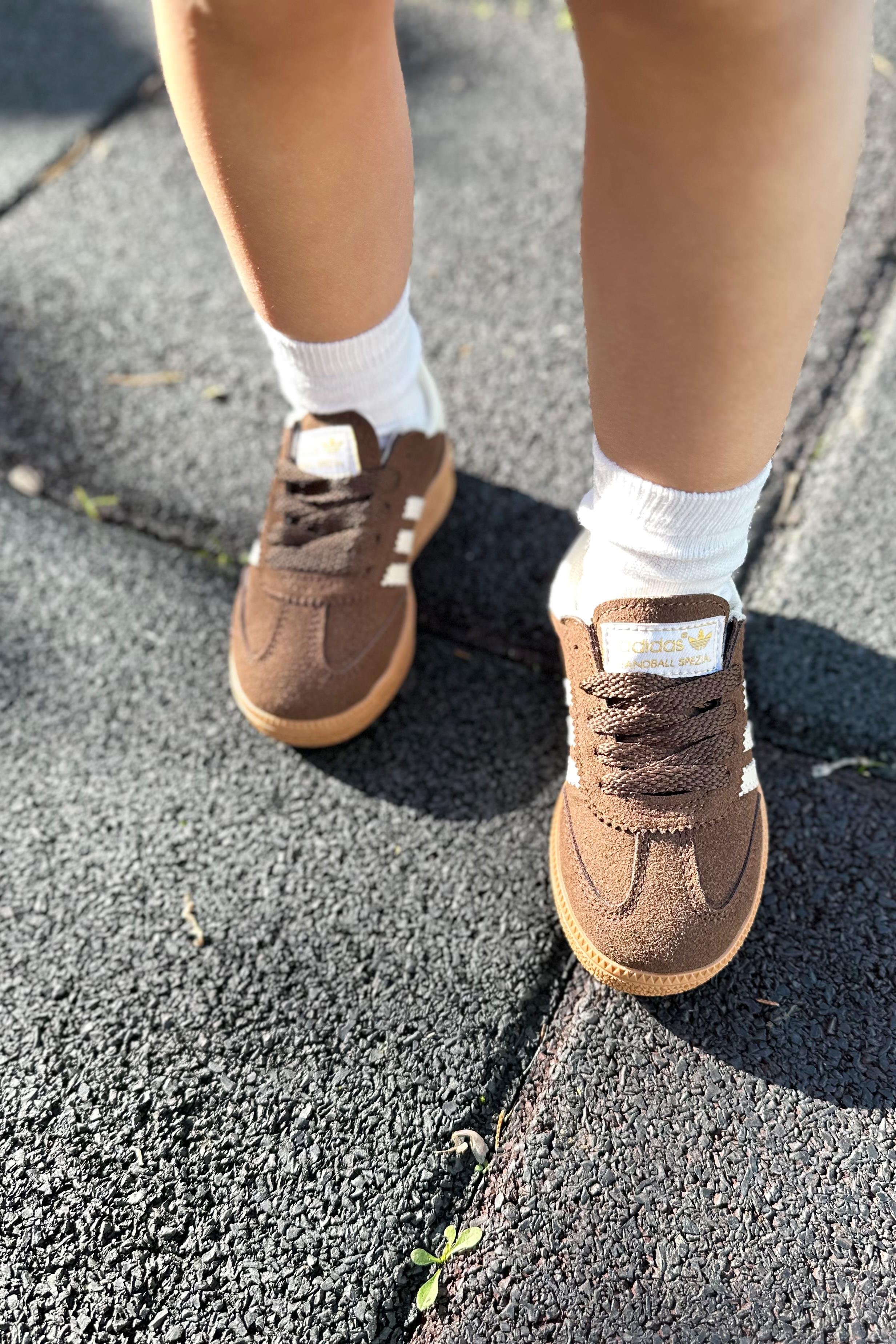 Yanı Çizgili Çocuk Spor Ayakkabı Kahve Beyaz