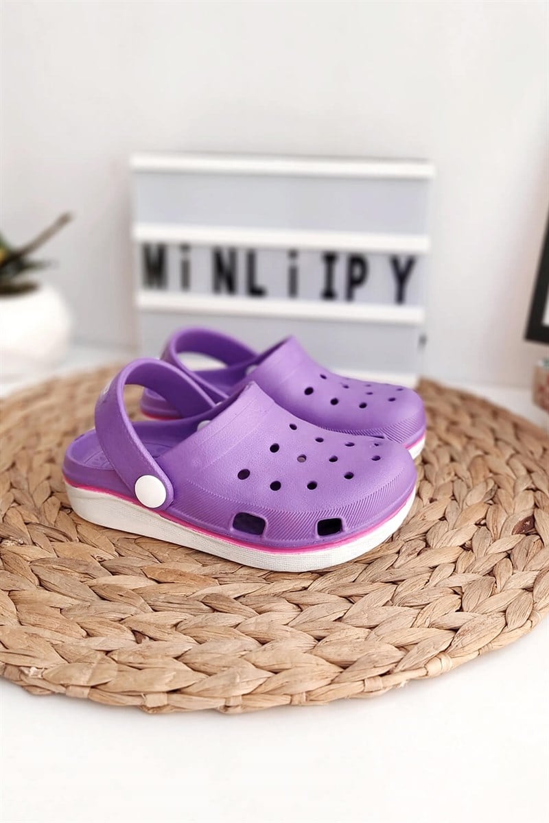 Yanı Kırmızı Şeritli Çocuk Crocs Sandalet Mor