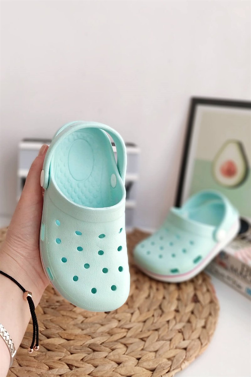 Yanı Kırmızı Şeritli Çocuk Crocs Sandalet Mint