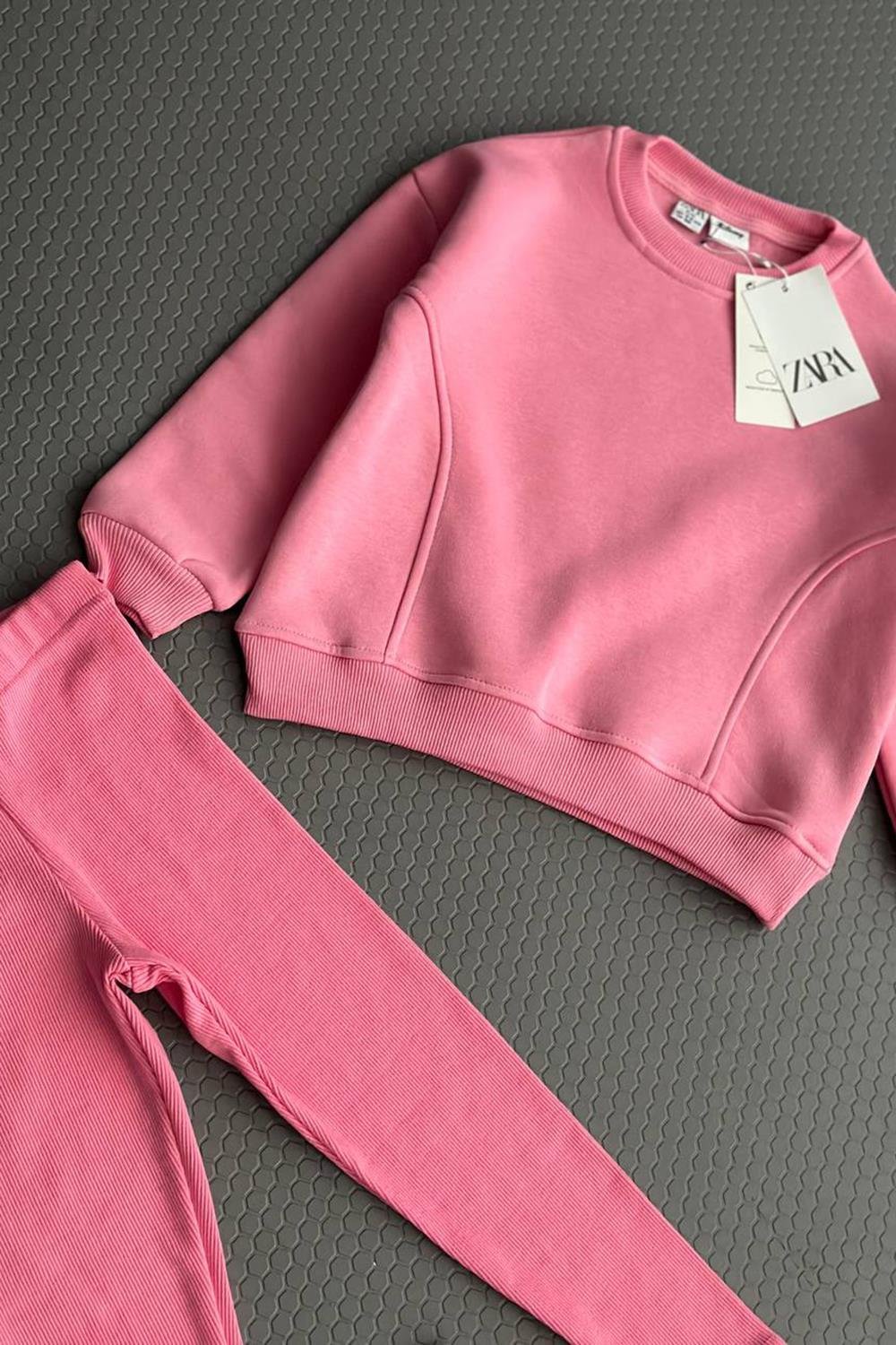 Yanı Şeritli Taytlı Kız Çocuk Takım Pembe
