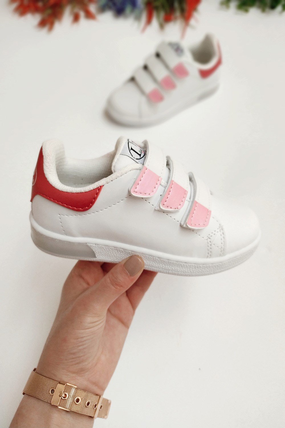 Yapışkanlı Işıklı Çocuk Spor Ayakkabı Pembe Beyaz