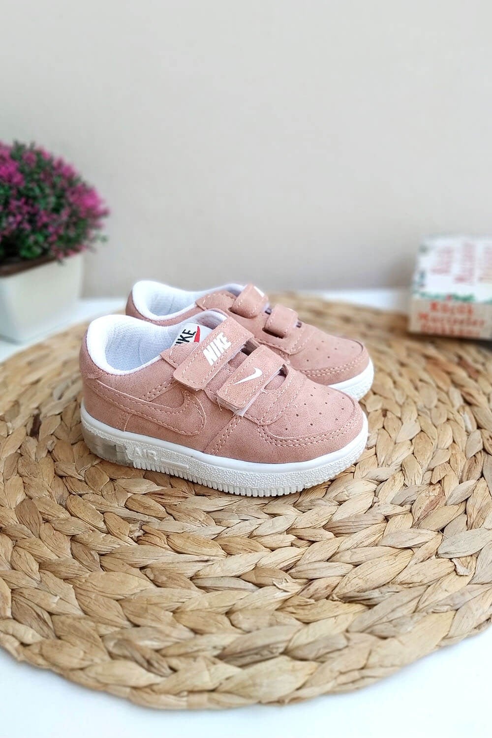 Yapışkanlı Işıklı Süet Çocuk Spor Ayakkabı Pudra