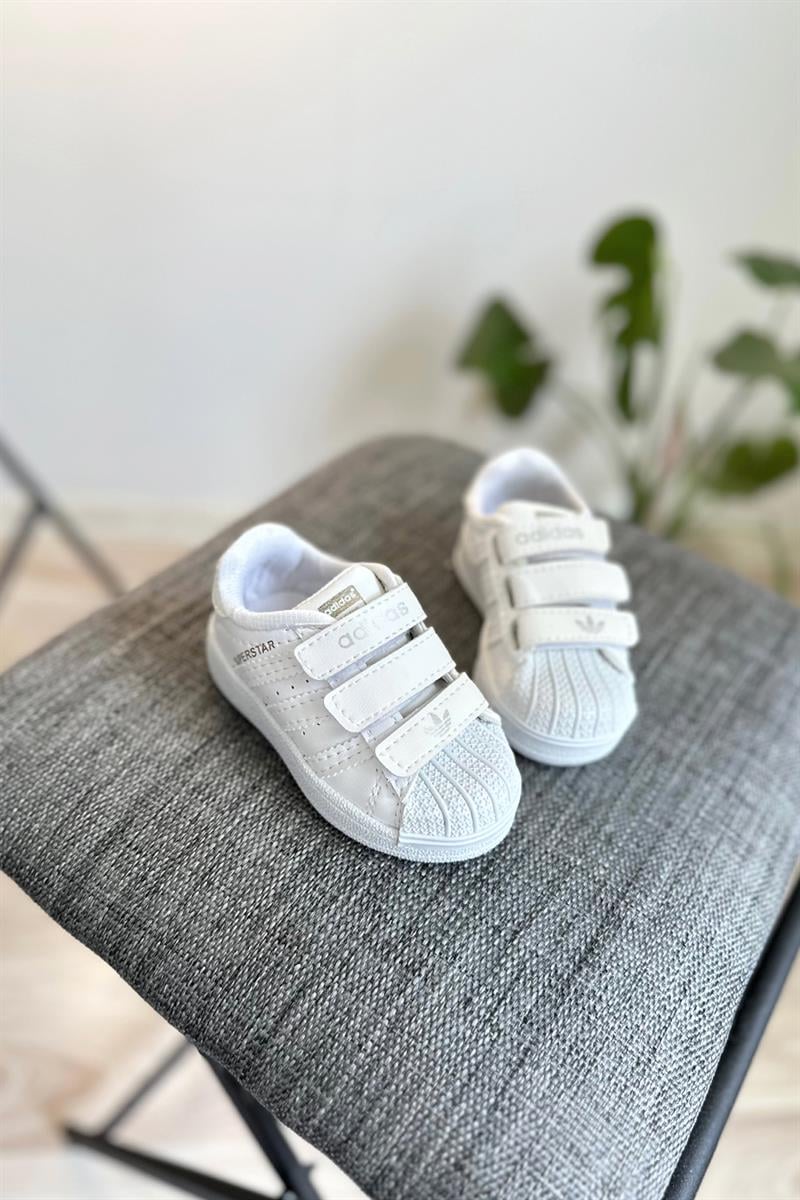 Yapışkanlı Yanı Renkli Şeritli Çocuk Spor Bir Takım Beyaz Siyah