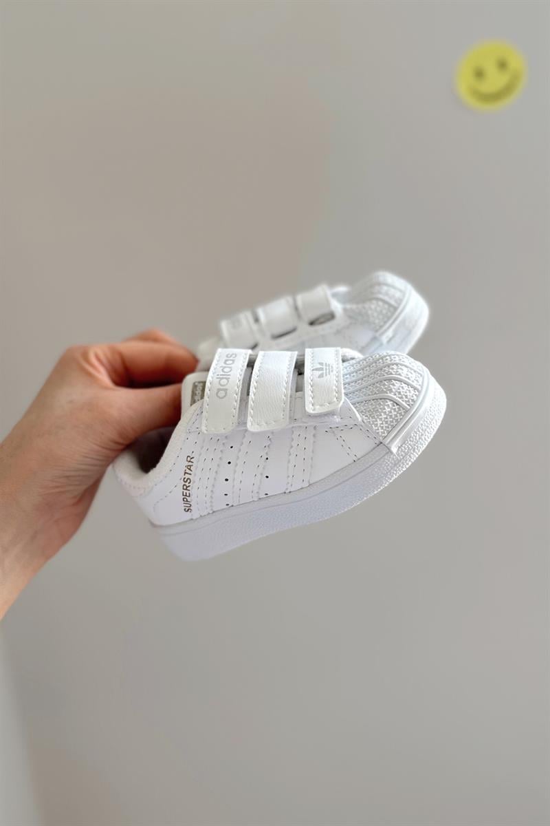 Yapışkanlı Yanı Renkli Şeritli Çocuk Spor Bir Takım Beyaz Siyah