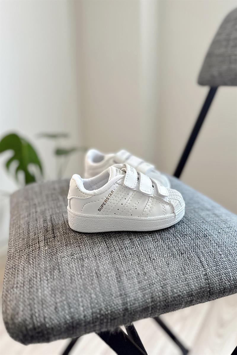 Yapışkanlı Yanı Renkli Şeritli Çocuk Spor Bir Takım Beyaz Siyah