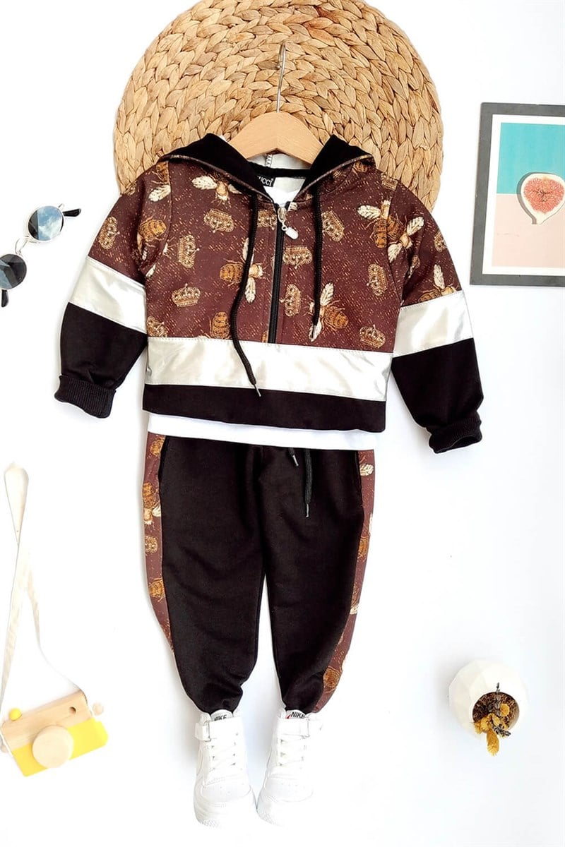 Yarım Fermuarlı Çocuk Sweat Takım Kahverengi