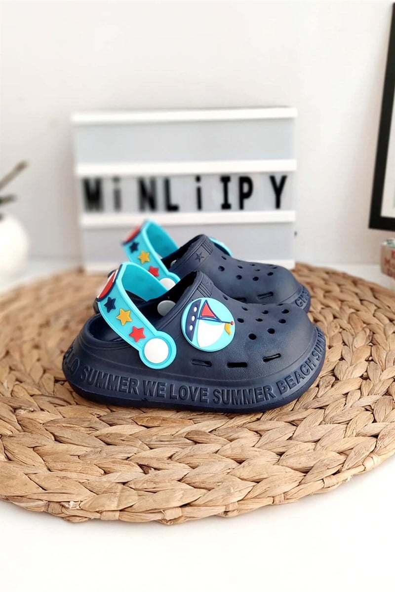 Yelken Baskılı Çocuk Crocs Sandalet Lacivert Mavi