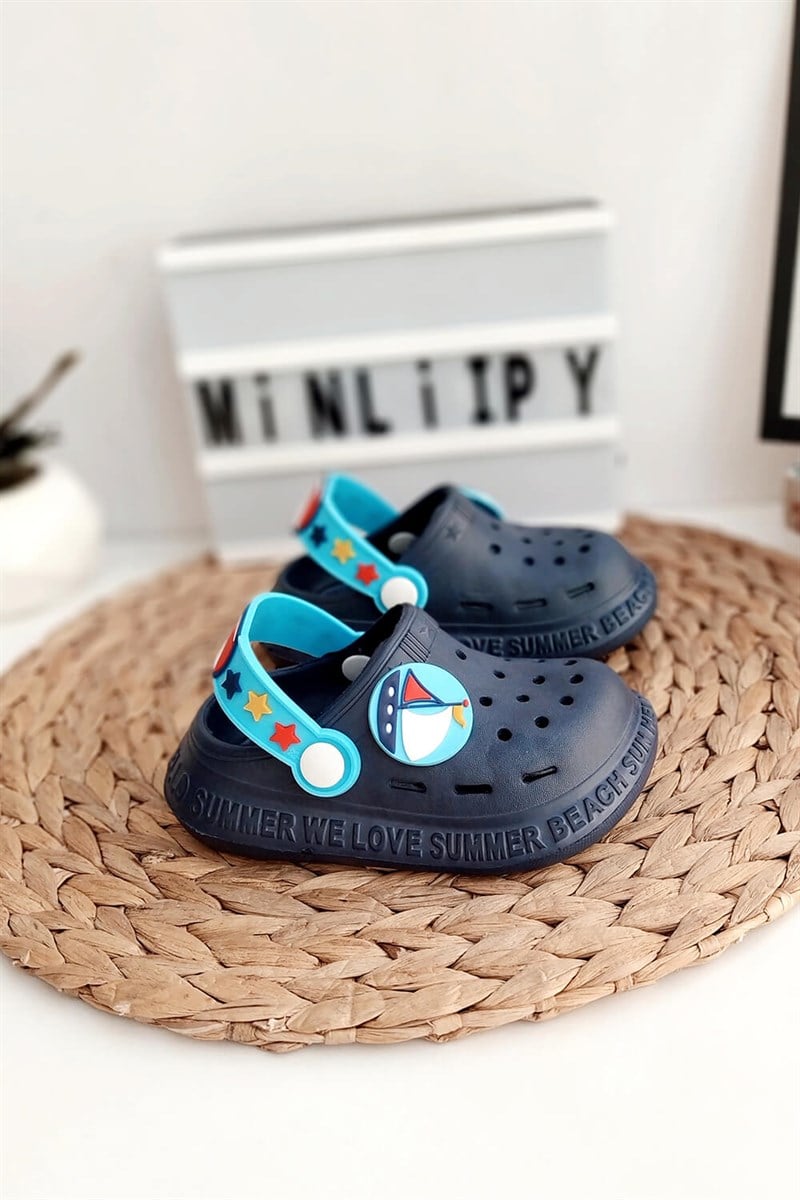 Yelken Baskılı Çocuk Crocs Sandalet Lacivert Mavi